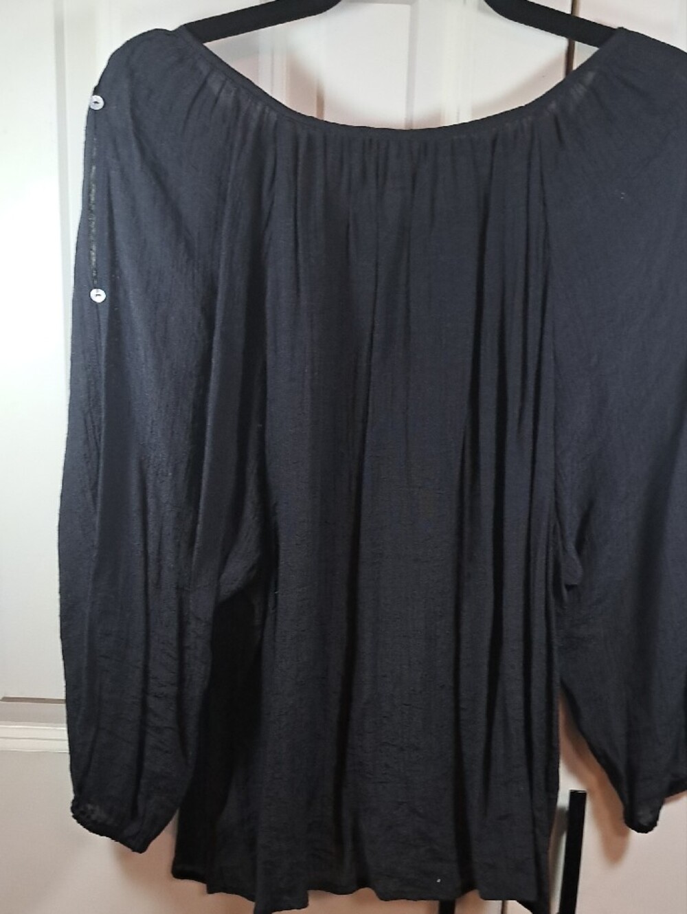 Soft Black Peasant Blouse with Lace Panel - - Picture 8 of 11